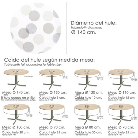 Mantel Hule Redondo Círculos Beige Impermeable Anti manchas PVC Diámetro 140 cm. Uso Interior y Exterior
