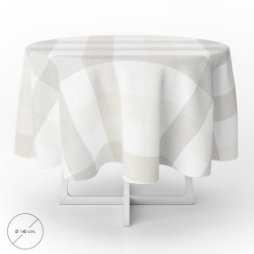 Mantel Hule Redondo Cuadros Beige Impermeable Anti manchas PVC Diámetro 140 cm. Uso Interior y Exterior