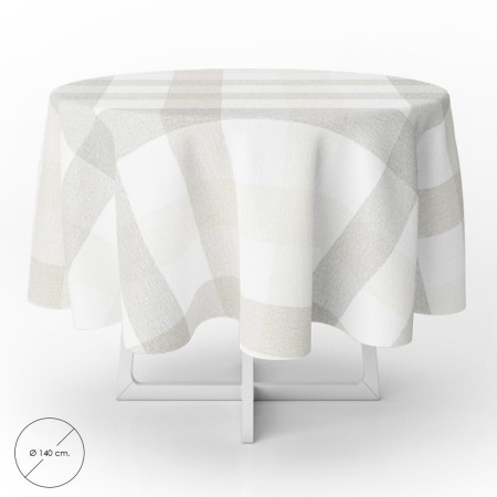 Mantel Hule Redondo Cuadros Beige Impermeable Anti manchas PVC Diámetro 140 cm. Uso Interior y Exterior