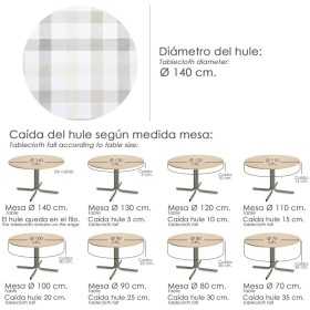 Mantel Hule Redondo Cuadros Beige Impermeable Anti manchas PVC Diámetro 140 cm. Uso Interior y Exterior