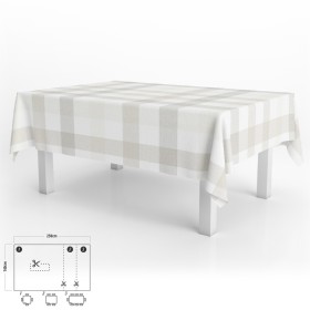 Mantel Hule Rectangular Cuadros Beige Impermeable Anti manchas PVC 140x250 cm. Recortable Uso Interior y Exterior
