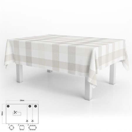 Mantel Hule Rectangular Cuadros Beige Impermeable Anti manchas PVC 140x250 cm. Recortable Uso Interior y Exterior