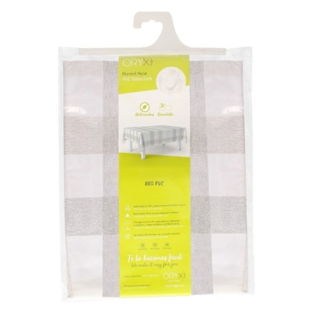 Mantel Hule Rectangular Cuadros Beige Impermeable Anti manchas PVC 140x250 cm. Recortable Uso Interior y Exterior