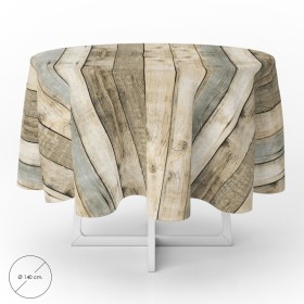 Mantel Hule Redondo Tablones Madera Impermeable Anti manchas PVC Diámetro 140 cm. Uso Interior y Exterior