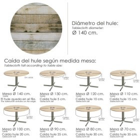 Mantel Hule Redondo Tablones Madera Impermeable Anti manchas PVC Diámetro 140 cm. Uso Interior y Exterior
