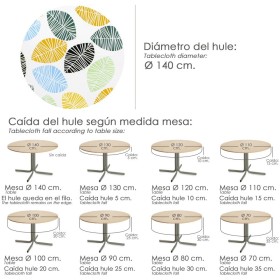Mantel Hule Redondo Hojas Colores Impermeable Anti manchas PVC Diámetro 140 cm. Uso Interior y Exterior
