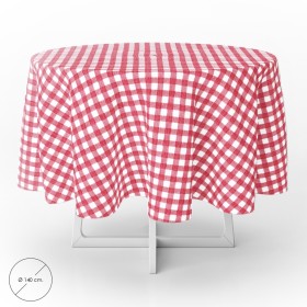 Mantel Hule Redondo Cuadros Rojos Impermeable Anti manchas PVC Diámetro140 cm. Uso Interior y Exterior
