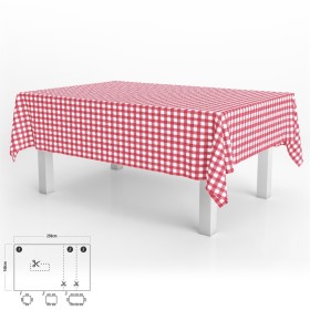 Mantel Hule Rectangular Cuadros Rojos Impermeable Anti manchas PVC 140x250 cm. Recortable Uso Interior y Exterior
