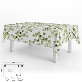 Mantel Hule Rectangular Hojas Verdes Impermeable Anti manchas PVC 140x250 cm. Recortable Uso Interior y Exterior