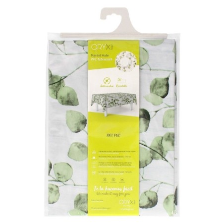 Mantel Hule Rectangular Hojas Verdes Impermeable Anti manchas PVC 140x250 cm. Recortable Uso Interior y Exterior