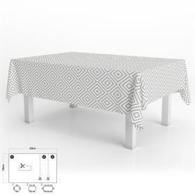 Mantel Hule Rectangular Rombos Grises Impermeable Anti manchas PVC 140x250 cm. Recortable Uso Interior y Exterior
