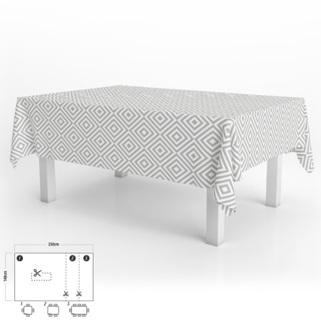 Mantel Hule Rectangular Rombos Grises Impermeable Anti manchas PVC 140x250 cm. Recortable Uso Interior y Exterior