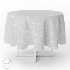 Mantel Hule Geométrico Gris Impermeable Anti manchas PVC Diámetro 140 cm. Uso Interior y Exterior