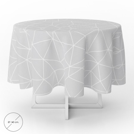 Mantel Hule Geométrico Gris Impermeable Anti manchas PVC Diámetro 140 cm. Uso Interior y Exterior