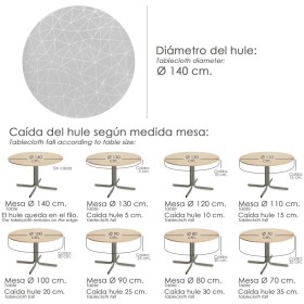 Mantel Hule Geométrico Gris Impermeable Anti manchas PVC Diámetro 140 cm. Uso Interior y Exterior