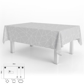 Mantel Hule Rectangular Geométrico Gris Impermeable Anti manchas PVC 140x250 cm. Recortable Uso Interior y Exterior