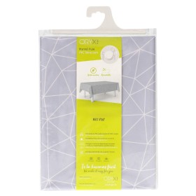 Mantel Hule Rectangular Geométrico Gris Impermeable Anti manchas PVC 140x250 cm. Recortable Uso Interior y Exterior
