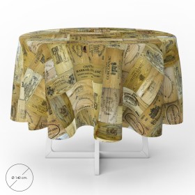 Mantel Hule Redondo Tablones Vino Impermeable Anti manchas PVC Diámetro 140 cm. Uso Interior y Exterior