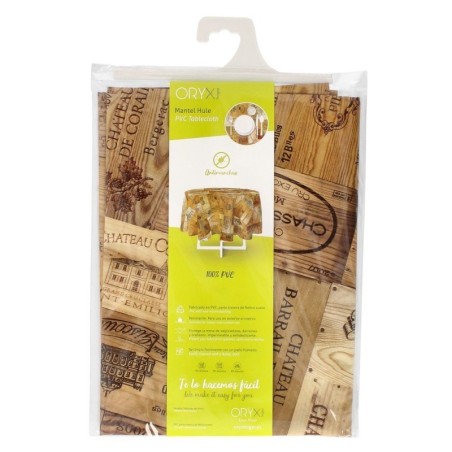 Mantel Hule Redondo Tablones Vino Impermeable Anti manchas PVC Diámetro 140 cm. Uso Interior y Exterior