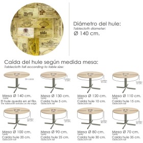 Mantel Hule Redondo Tablones Vino Impermeable Anti manchas PVC Diámetro 140 cm. Uso Interior y Exterior
