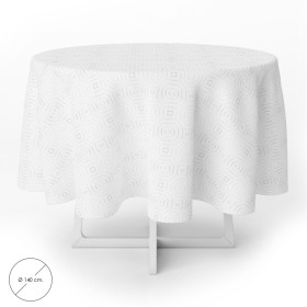 Mantel Hule Muletón Redondo Blanco Impermeable Anti manchas PVC Diámetro 140 cm. Uso Interior y Exterior
