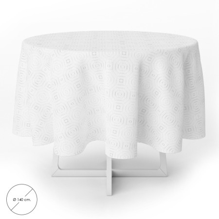 Mantel Hule Muletón Redondo Blanco Impermeable Anti manchas PVC Diámetro 140 cm. Uso Interior y Exterior