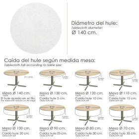 Mantel Hule Muletón Redondo Blanco Impermeable Anti manchas PVC Diámetro 140 cm. Uso Interior y Exterior