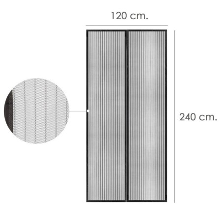 Cortina Mosquitera Para Puertas Con Cierre Central Magnético Automático 120 x 240 (Alt.) cm. Color Negro.