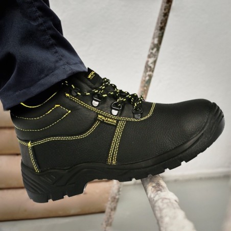 Botas Seguridad S3 Piel Negra WOLFPACK N.º 41 Vestuario Laboral, calzado Seguridad, Botas Trabajo. (Par)