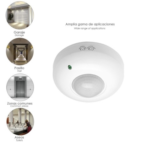 Detector De Movimiento Por Infrarrojos Con Sensor Crepuscular 360º. Ajustable