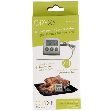 Termómetro Digital Cocina Con Sonda Cableada, y Lector Temperatura Con Soporte, Lectura Instantánea