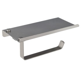 Portarrollos Baño Con estante Para Móviles Autoadhesivo, Color Inox Con Efecto Espejo, Autoadhesivo Resistente o Con Tornillos