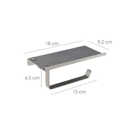 Portarrollos Baño Con estante Para Móviles Autoadhesivo, Color Inox Con Efecto Espejo, Autoadhesivo Resistente o Con Tornillos