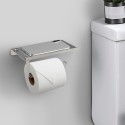 Portarrollos Baño Con estante Para Móviles Autoadhesivo, Color Inox Con Efecto Espejo, Autoadhesivo Resistente o Con Tornillos