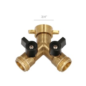 Adaptador Manguera Latón 2 Tomas Macho 3/4", Duplicador Grifo, Adaptador 2 Vías, Entrada 3/4" Hembra