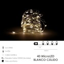 Guirnalda Luces Navidad Microled 40 Leds Color Blanco Cálido. Luz navidad interiores IP20 A Pilas (3 AA No Incluidas)