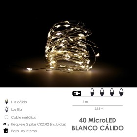 Guirnalda Luces Navidad Microled 40 Leds Color Blanco Cálido. Luz navidad interiores IP20 A Pilas (3 AA No Incluidas)