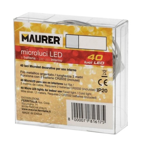 Guirnalda Luces Navidad Microled 40 Leds Color Blanco Cálido. Luz navidad interiores IP20 A Pilas (3 AA No Incluidas)