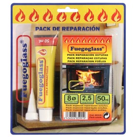 Kit Reparación Estufas/Chimeneas, Cola Refractaria y Cordón Fibra Vidrio 8 mm. x 2,5 m.