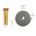 Kit Reparación Estufas/Chimeneas, Cola Refractaria y Cordón Fibra Vidrio 8 mm. x 2,5 m.