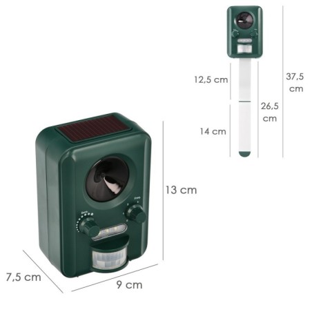 Ahuyentador Ultrasonidos Animales funcionamiento Solar / USB. Ahuyenta Roedores, Ratones, Gatos, Perros, Aves, Pájaros, etc..