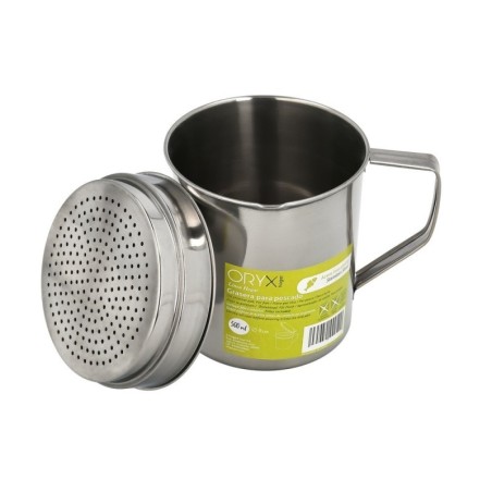 Grasera Acero Inoxidable Para Pescado Aceitera Aceite Usado 0,5 L. Con Colador y Tapa, Recipiente Reciclaje Aceite