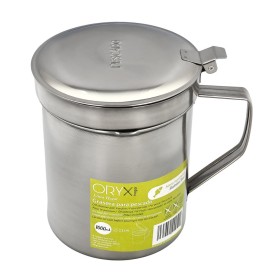 Grasera Acero Inoxidable Para Pescado Aceitera Aceite Usado 1,0 L. Con Colador y Tapa, Recipiente Reciclaje Aceite