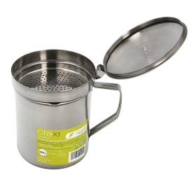 Grasera Acero Inoxidable Para Pescado Aceitera Aceite Usado 1,0 L. Con Colador y Tapa, Recipiente Reciclaje Aceite