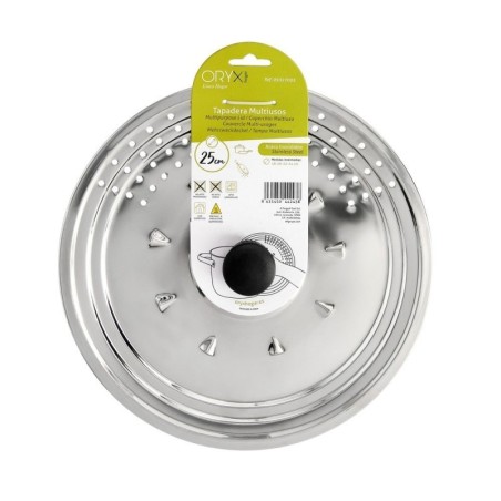 Tapadera Multiusos Acero Inoxidable Diámetro 25 cm. Uso Tapa Anti Salpicaduras y Escurridor.