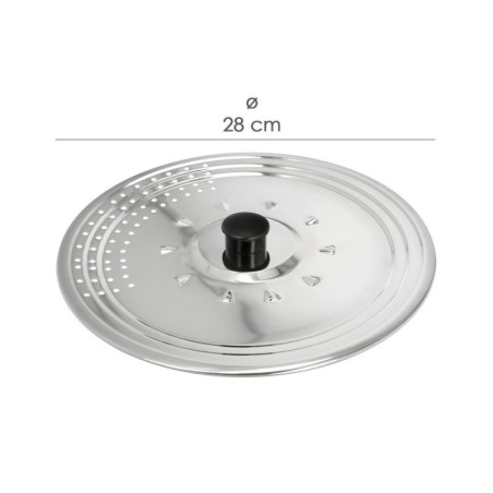 Tapadera Multiusos Acero Inoxidable Diámetro 28 cm. Uso Tapa Anti Salpicaduras y Escurridor.
