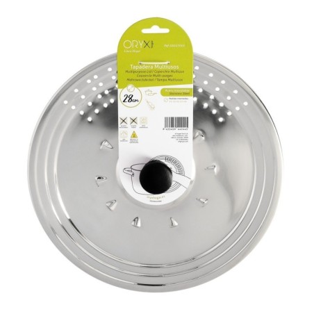 Tapadera Multiusos Acero Inoxidable Diámetro 28 cm. Uso Tapa Anti Salpicaduras y Escurridor.