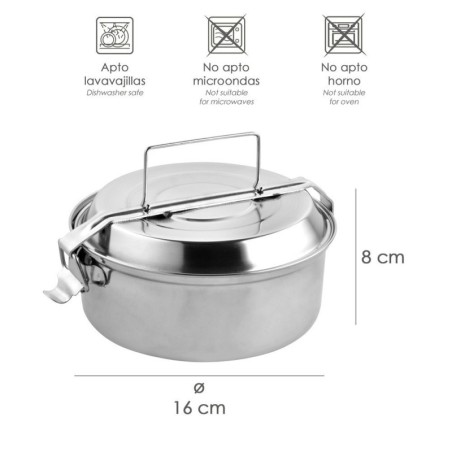 Fiambrera Metálica De Acero Inoxidable Con 2 Platos Diámetro 16 cm. Lunch Box, Fiambrera Metálica, Porta Alimentos Metálico,