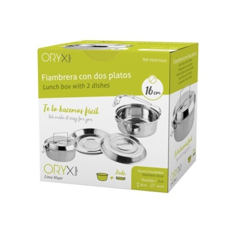 Fiambrera Metálica De Acero Inoxidable Con 2 Platos Diámetro 16 cm. Lunch Box, Fiambrera Metálica, Porta Alimentos Metálico,