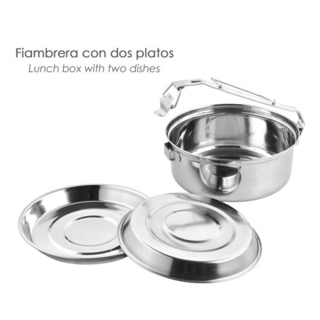 Fiambrera Metálica De Acero Inoxidable Con 2 Platos Diámetro 18 cm. Lunch Box, Fiambrera Metálica, Porta Alimentos Metálico,